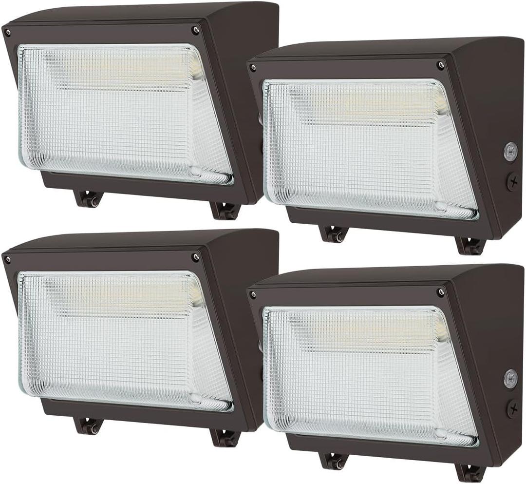 120W LED Wall Pack Light, 120W/100W/80W Switchable, 3000K/4000K/5000K Selectable, 15600lm 120-277V IP65 0-10V Dimmable, Dusk-to-Dawn Outdoor Lighting Fixture, Exterior Wall Lights, ETL 4-Pack