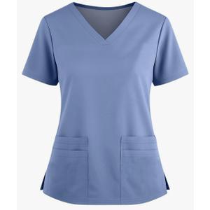 Scrubs Tops For Women Solid Breathable Short Sleeve Scrub Comfortable Medical Uniform Beauty Care Workwear Size S