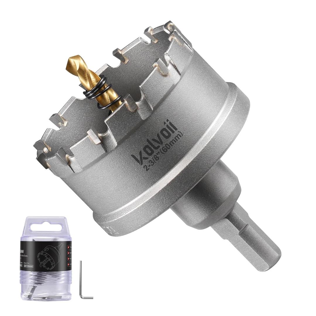 Kolvoii 2-3/8"(60mm) TCT Hole Saw for Hard Metal, Tungsten Carbide Tipped Hole Saw Drill Bit Heavy Duty Carbide Hole Cutter with Titanium-Plated Pilot Drill bit