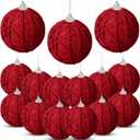 Jenaai 15 Pcs Neutral Christmas Ornaments Balls Bulk 3.15 Inch Yarn Rustic Farmhouse Christmas Tree Ball Ornament Boho Handmade Xmas Hanging Decoration for Tree Party Holiday Decoration(Burgundy Red)
