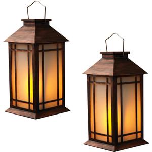 Bdor 2-Pack 13" Vintage Candle Lantern with Led Flameless Candle (6hr Timer) - IP65 Waterproof Battery Powered - Outdoor Patio Hanging Lanterns Decorative Tabletop Lanterns