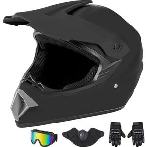 CARTMAN Adult Dirt Bike Helmets Motocross ATV Dirtbike Offroad Full Face Motorcycle Helmet, DOT Approved Matte Black and Blue, Large, Black