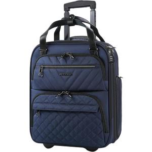 KROSER Carry On Underseat Multi-functional, 16-inch Underseater Lightweight Overnight Suitcase for Women, Navy