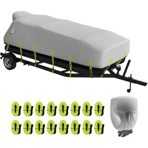 YSPACE Pontoon Boat Cover 16-18 ft, 1200D Waterproof Marine Grade Cover with 12 Straps, UV Resistant, Fade-Resistant Fabric, Windproof, Reflective Strips, Fits Up to 96" Beam, Includes Storage Bag