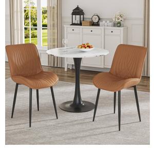VECELO Dining Chairs Set of 2, Modern Upholstered Faux Leather Cushion Seat and Metal Legs for Kitchen, Living Room, Vintage Cognac Brown