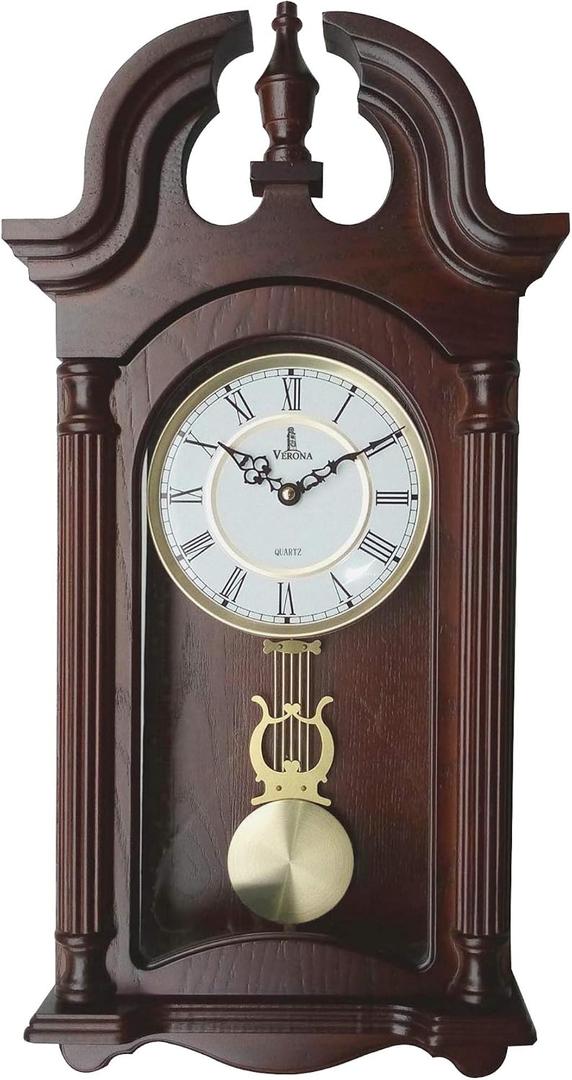 Pendulum Wall Clock Battery Operated - Wooden Hanging Grandfather Wall Clock with Pendulum, 23.5x9 inch - Quiet, Non-Chiming, with Real Wood for Living Room Decor, Office & Home Décor Gift, Large