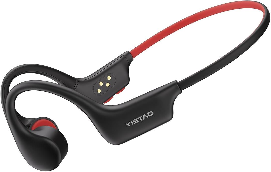 Bone Conduction Headphones, Open Ear Headphones Wireless Earphones, 32GB MP3, 8 Hours Playtime, Bluetooth 5.3, IP68 Waterproof Earphones for Running and Fitness Workout - Red