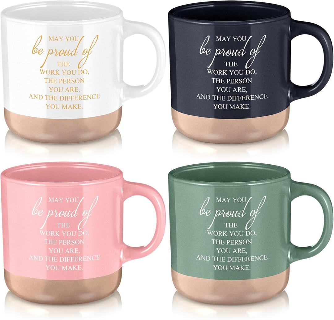 4 Pcs Employee Appreciation Gifts Bulk 12oz Inspirational Ceramic Coffee Mug Thank You Mug Gifts for Social Worker Coworker Staff Office Teacher (Bright Colors, Proud of)