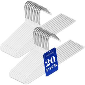 20 Pack Open Ended Pants Hangers with Non Slip Design,Suitable for Trousers,Jeans,Towels for Closet Space Saving,Durable Metal Material with Rubber Coating (White)