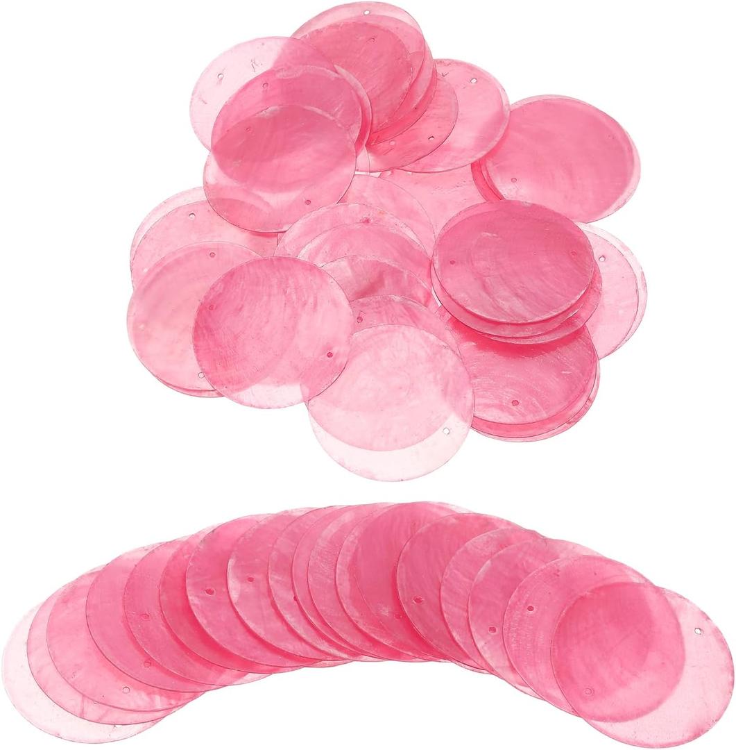 uxcell 100Pcs Capiz Shells, 5cm/1.97" Round Natural Shells with 2 Holes for Seashell Wind Chimes Curtain Shell Garland DIY Craft Wedding Home Decoration, Pink