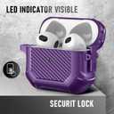 Maxjoy for Airpods 3rd Generation Case, Carbon Fiber Secure Lock Clip Full Body Shockproof Hard Shell Protective Apple for Airpods 3 Case Cover with Keychain for AirPod 3rd Gen 2021 for Men, Purple