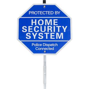 28" Home Security Signs for Yard with Stake & 6Pcs Window Stickers, Aluminum Yard Sign with Metal Stake for Weather-Resistant Protection, Heavy Duty Weatherproof Home Security Signs (HOME)