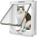 CEESC Extra Large Cat Door (Outer Size 11"x9.8"), Weatherproof, White, ABS Material, 4-Way Locking Flap for Cats & Dogs up to 25.54 lbs