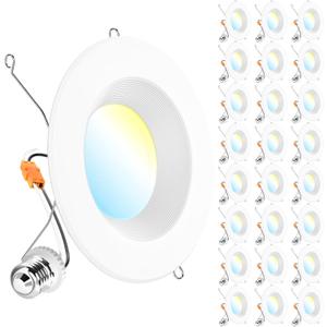 Sunco 24 Pack Retrofit LED Recessed Lighting 6 Inch, Downlight Can Lights for Ceiling, 1050 LM, 2700K/3000K/3500K/4000K/5000K, Dimmable, Baffle Trim, 13W=75W, 50000 Lifetime Hours, Damp Rated UL (White)