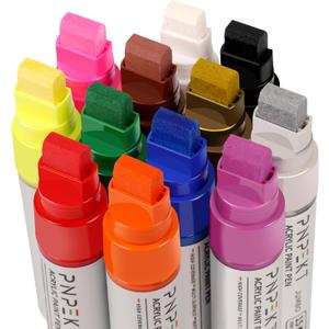 Jumbo Acrylic Paint Markers - 15mm Felt Tip 12 Color Graffiti Markers Water Based Paint Pens For Rock PaintingWood, Rock,Plastic and Almost All Solid Surfaces,Marker Pen Set For Artists, Students