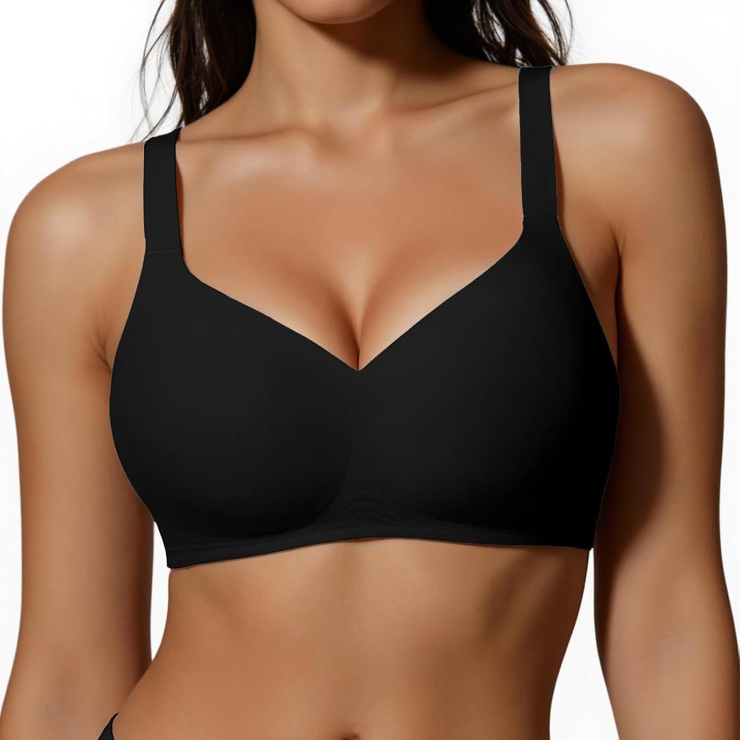UIMERO 2026 Womens Wireless Bra Seamless Jelly Bras Full Coverage Supportive Comfortable No Underwire T-Shirt Everyday Bras (Black, XL)