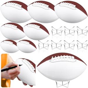 Hiboom Autograph Football with Acrylic Display Stand Air Pump Blank Gold Football for Trophy Anniversary High School College Coaching Gift Award Championship Party 9 Pack