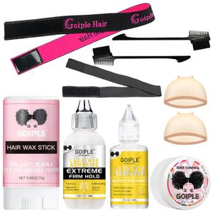 Wig Glue 1.28OZ, Waterproof Lace Front Adhsive for Wigs with Tools and Hair Wax Stick (Lace Adhesive/Wig Glue Remover/Wax Stick/Edge Control Wax/Elastic Band/Hair Dual Drush/Wigs Caps) (flower scent-6pcs)