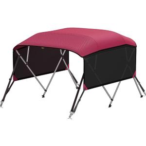 KAKIT 3 4 Bow Bimini Tops with Mesh Sidewalls Support Poles for Boats Marine Grade Canvas Top Includes 2 Straps Storage Boot 1 Inch Aluminum Frame Size 4 Bow 8'L x 54" H x 91"-96" W