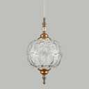 Modern Brass Pendant Light Antique Delicate Decorative Pattern Glass Ceiling Pendant Lighting Fixtures for Kitchen Island Bedroom Dinning Room with Original Design (8.3 Inch)