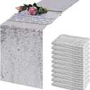 12 Pack Silver Table Runners, 12x108 inch Sequin Table Runner Glitter Sparkly Dinner Party Supplies Fabric for Wedding Birthday Baby Shower Holiday Celebration
