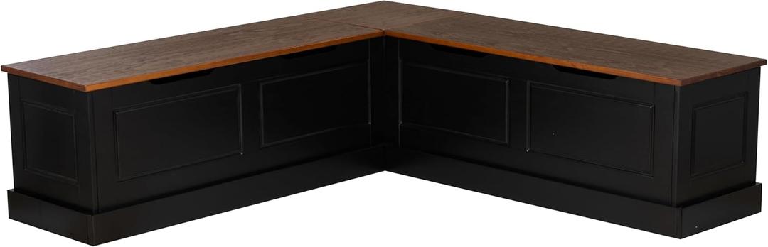 Linon Harris Black and Walnut Backless Kitchen Dining Nook with Hidden Storage Bench Space