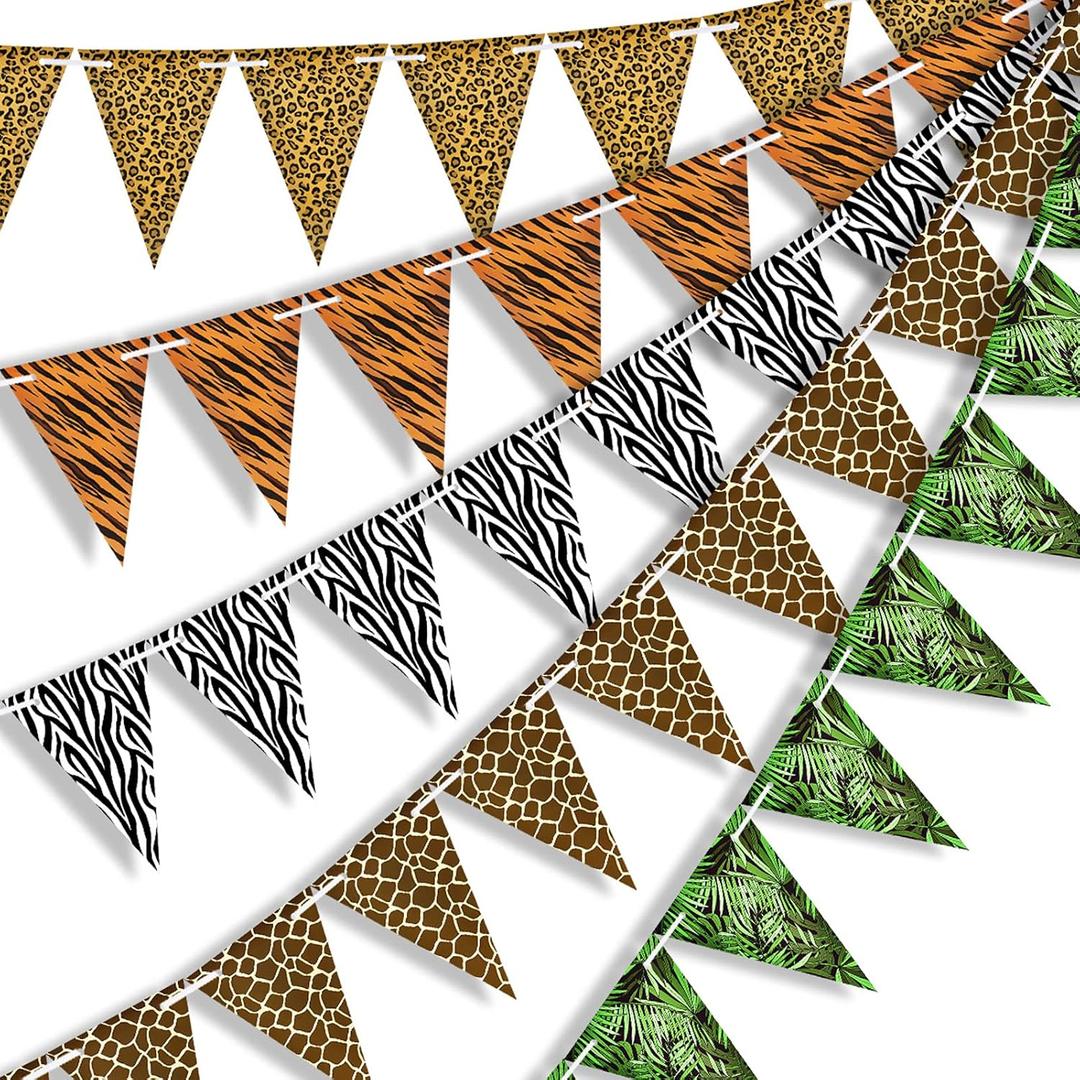 Tatuo 5 Pcs Jungle Safari Party Decorations Wild Animal Print Pennant Banners Wild Jungle Safari Animal Graduation Birthday Party Decorations Supplies for Baby Shower Zoo Decor