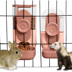 Hanging Automatic Food Water Dispenser,Gravity Rabbit Feeder and Water Dispenser Set for Bunny Chinchilla Guinea Pig Hedgehog Ferret (Brown)