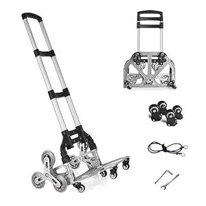 Stair Climbing Cart, Folding Hand Truck Dolly, Grocery Shopping Cart with Mute Wheels, 180lbs Weight Capacity Aluminum Hand Truck for Luggage, Travel