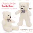 MorisMos White Teddy Bear Stuffed Animal, 20 Inch Bow Tie Classic Stuffed Bears Plush, Cuddly Hugging Bear Gift for Toddler, Kids, Baby Shower & Birthday, White
