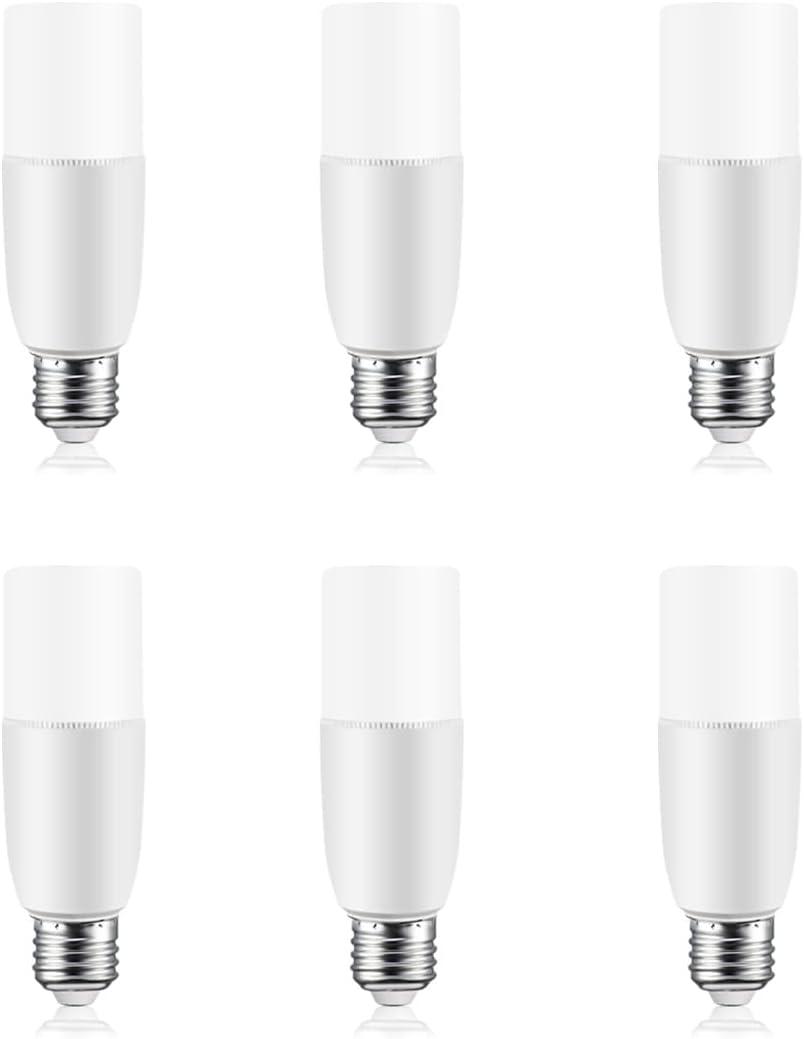 6W LED Tubular Light Bulbs - 60 watt Equivalent 600 Lumen, E26 Base Daylight 6500K Non-Dimmable, Pack of 6