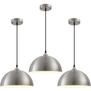Brushed Nickel Pendant Light Kitchen Island 3 Pack, 11.8" Farmhouse Pendant Lights,Dome Pendant Light for Bedroom Dining Room Sink Hallway Foyer Barn Cafe
