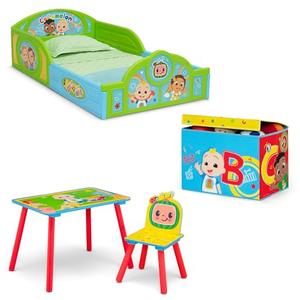 Amazon.com: Delta Children - CoComelon 4-Piece Toddler Room-in-a-Box Set  Includes Sleep and Play Toddler Bed, Table, 1 Chair and Fabric Toy Box, Green