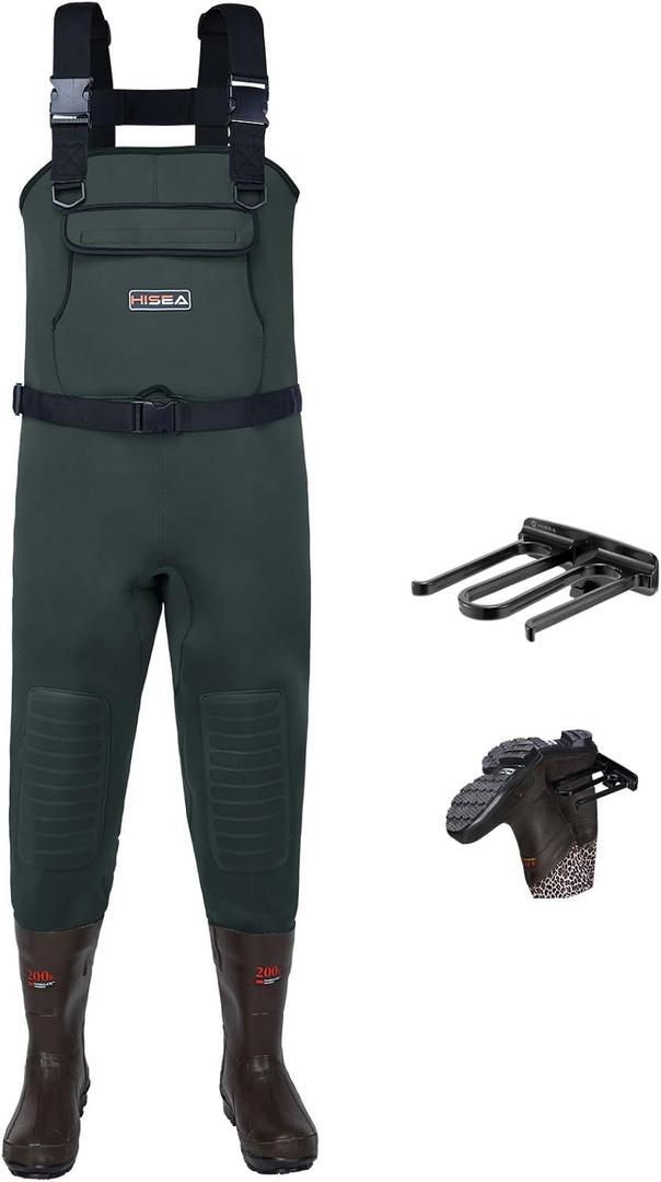 HISEA Neoprene Fishing Chest Waders for Men with Boots Cleated Bootfoot Waterproof Mens Womens Wader Fishing & Hunting Wader (12, Green)