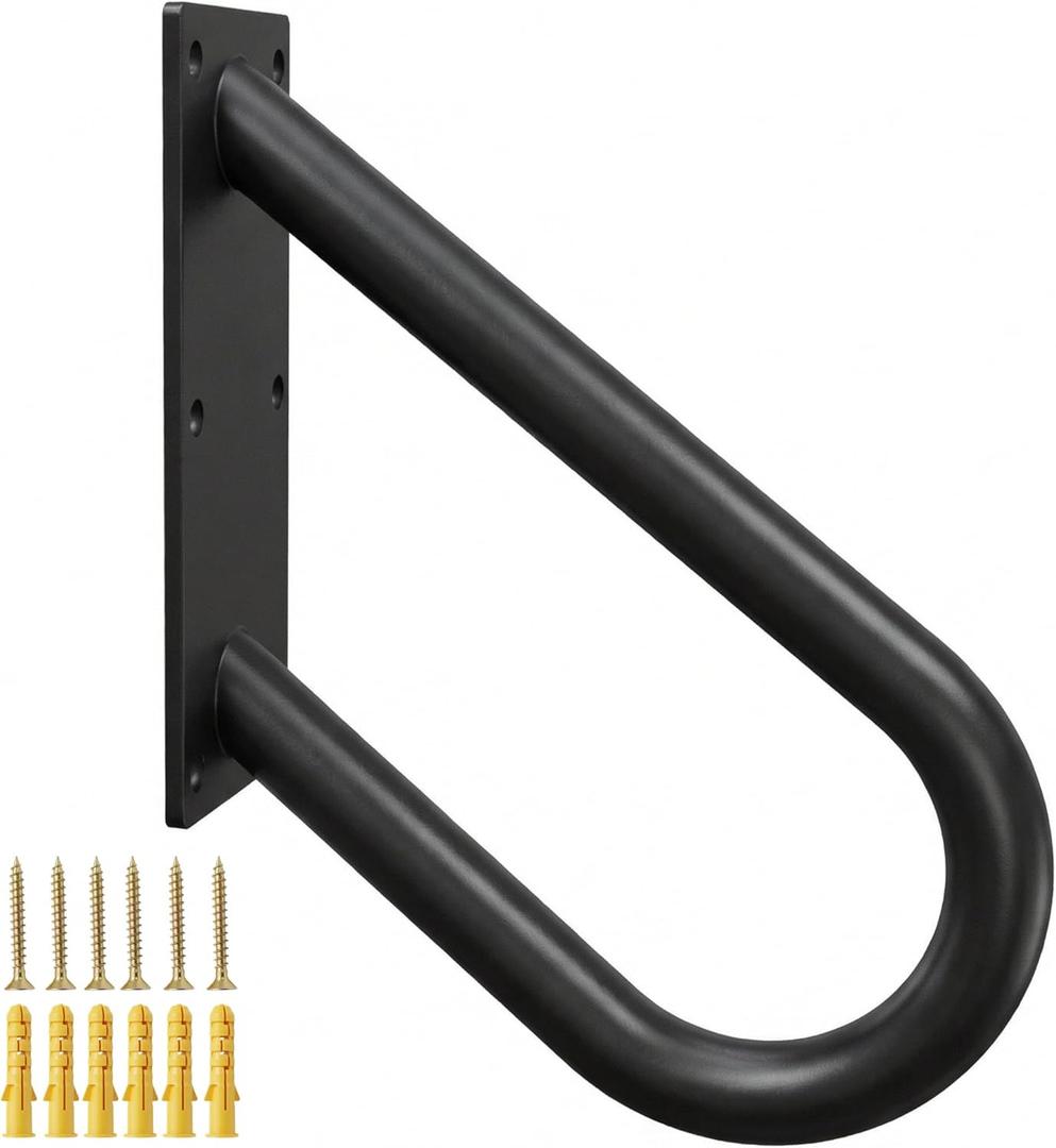 WIPHANY Handrails for Outdoor Step U Shaped Pipe Grab Hand Rails for 1-3 Steps Indoor or Outdoor Stair Wall-Mount Hand Railing for Garage Porch Patio Garden Entrance (Black)