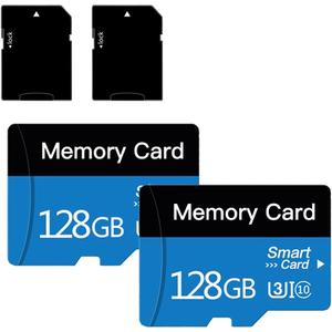 2 Pack 128 GB Micro Memory Card with Adapter, TF Card Class 10, Mini Memory Card for Camera/Smartphone/Tablet/Drone (Blue 128GB*2)