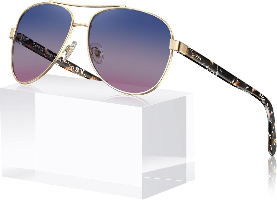 CARFIA Polarized Sunglasses for Women  Acetate Arms, UV400, Lightweight & Flattering Fit CA3216 (Two Tones Lens)