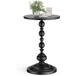 Side Table - Small Round Metal Accent Table for Living Room, Bedroom, Office - Modern Matte Black Pedestal Coffee Table for Small Spaces - 21" Height, Compact Drink Table for Sofa, Corners
