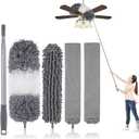 Microfiber Feather Duster Kit with Extension Pole (30100")  Bendable Washable Heads, Extendable Dusters for Cleaning Ceiling Fan, High Ceiling, Blinds, Furniture & Cars (5 Pcs) (Gray)