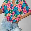 Cropped Hawaiian Shirts for Women Hawaii Tropical Button Down Tops Floral Tropic Print Summer Beach Outfits (XXL)
