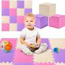 TOYVELT 16-Pack 12x12 Foam Puzzle Floor Mat for Kids - Interlocking EVA Play Mats with Colors - Educational, Non-Toxic Flooring for Crawling, Playroom & Nursery (Pink/Purple/Beige)