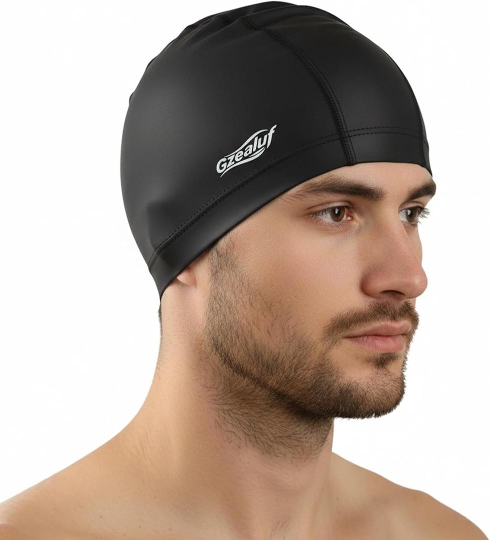 High Elasticity Fabric Swim Cap - One Size Fits Women, Girls, Men & Kids, Breathable, Keeps Hair Clean for Long & Short Hair (Medium, Black)