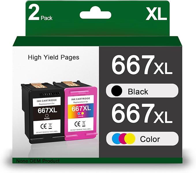 667XL Black and Color Replacement for HP 667 XL 667 Ink Cartridges for Deskjet Ink Advantage 1275 2375 2775, Deskjet Ink Advantage Plus 6075 6475 6476 (2 Pack)