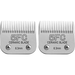 Detachable Pet Dog Clipper Blades, Compatible with Size-5FC(6.3mm), Most Oster A5, KM Series Clippers,Made of Ceramic Blade & Stainless Steel Blade 2Pack