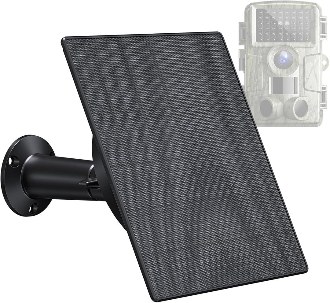 Zivif 5W Trail Camera Solar Panel, 10400mAh Built-in Battery, Adjustable 6V/9V/12V Output, DC Plugs 5.5x2.1mm 4.0x1.7mm 3.5x1.35mm, IP66 Waterproof, 360 Mount, 9.8ft Cable