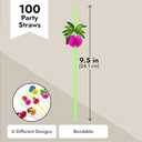 BLUE PANDA 100 Pack Tropical Hawaiian Drinking Straws for Cocktails & Margaritas - Hawaiian Summer Beach Party Straws & Supplies (6 Designs)