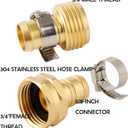 Brass Garden Hose Repair Connector with Clamps Hose End Repair Kit,Fit for 5/8"Garden Hose Fitting,Male and Female Hose Fittings,2-Set