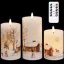 GenSwin Christmas Snowman Battery Operated Candles Flameless Flickering with Remote Timer, 3D Wick Real Wax Led Pillar Candles Warm Light, Christmas Snowman Deer Home Decor Gift(Pack of 3)