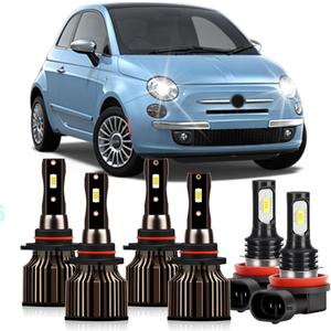 Fit For Fiat 500 500L 500X 2012 2013 2014 2015 2016 2017 2018 2019 2020 Light Bulbs, High Low Beam Fog Light Bulbs, Plug and Play, 30000LM High Bright, 6000K Cool White, Pack of 6