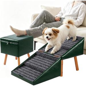 Dog Stairs for Small Dogs Faux Leather Foldable Pet Ramp and Ottoman
17.13" H Non-Slip Wooden Pet ramp for Puppy Senior Injured Dogs
